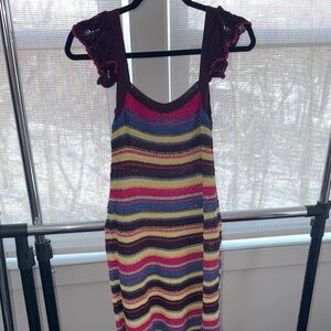 Zara Colorful Striped Crochet Midi Dress